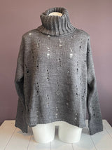 Distressed Cowl Neck Sweater