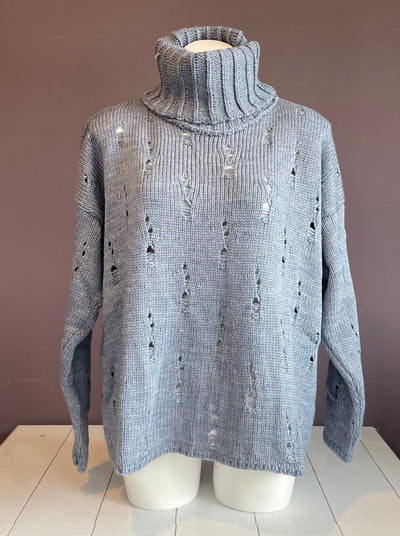 Distressed Cowl Neck Sweater